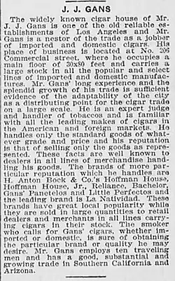 Newspaper clipping describing the Gans tobacco business