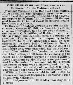 "Proceedings of the Courts" The Baltimore Sun, July 6, 1860