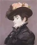 Portrait of Jeanne Martin in hat adorned with rose by Manet (1881)