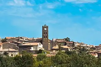The church and surroundings in Conques-sur-Orbiel