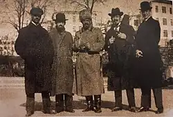 L-R: Pyotr Konchalovsky, Vasily Rozhdestvensky, Alexander Kuprin, Robert Falk, unknown. 1914