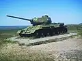 T-34 tank on a pedestal on a military hill at Temryuk