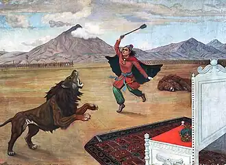 The 5th-century Sasanian prince Bahram V fighting for the crown of the kingdom