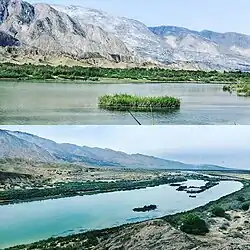 Two views of the Mand River in Dashti County
