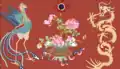 Chinese Dragon, Phoenix, and Flower Pot Pattern from the Qing Dynasty Era