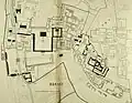 Map of Changdeokgung published in 1930; extant structures colored in black, demolished structures colored in grey[52]