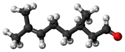 Ball-and-stick model of the (-)-citronellal molecule