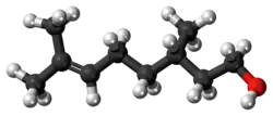 Ball-and-stick model of the (−)-citronellol molecule