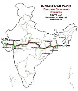 (Bhuj–Shalimar) Express route map