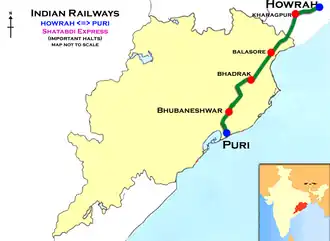(Shalimar–Puri) Express route map