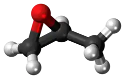 Ball-and-stick model of the propylene oxide molecule