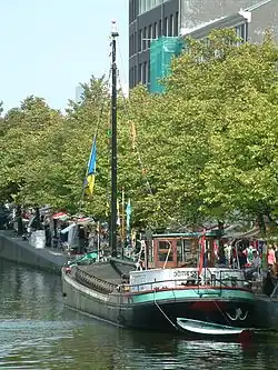 Luxe motor barge with characteristic "duck tail"