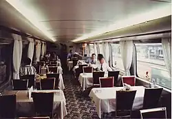 Interior view of 168-3000 restaurant car in July 1999