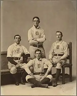 Portrait of "famous Boston infield of 1900" (clockwise from left) second baseman Bobby Lowe, first baseman Fred Tenney, shortstop Herman Long and third baseman Jimmy Collins