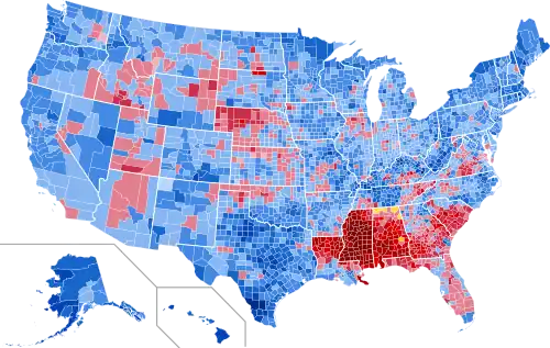 Results by county, shaded according to winning candidate's percentage of the vote