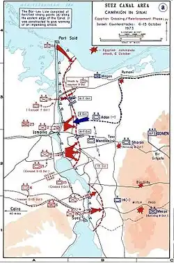 Yom Kippur War first stage map between Octobre 6th to October 13th 1