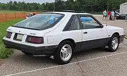 1985 Mercury Capri GS 5.0&nbsp;L rear view, showing the distinctive hatch design