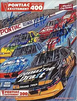 The 1990 Pontiac Excitement 400 program cover, with artwork by NASCAR artist Sam Bass.