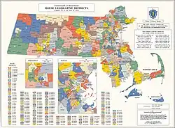 Map of the 160 districts of the Massachusetts House of Representatives apportioned in 1993