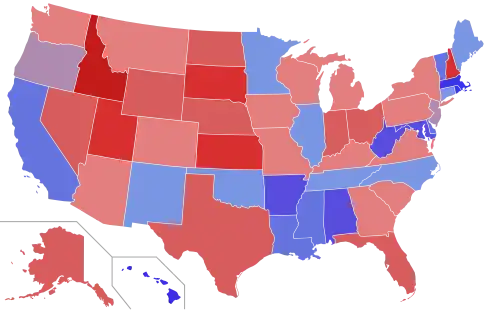 Upper house seats by party holding majority in each state Republican 50–60%