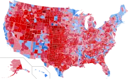 Results by county, shaded according to winning candidate's percentage of the vote.[d]