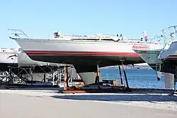 The C&C 37+ Flashpoint in her cradle at the Northern Yacht Club, North Sydney, NS.