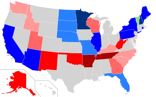 Net changes to upper house seats after the 2012 elections &nbsp;&nbsp;&nbsp;&nbsp;&nbsp;+2 Dem seats &nbsp;&nbsp;&nbsp;&nbsp;&nbsp;+3–5 Dem seats &nbsp;&nbsp;&nbsp;&nbsp;&nbsp;+6–11 Dem seats &nbsp;&nbsp;&nbsp;&nbsp;&nbsp;+1 Rep seat &nbsp;&nbsp;&nbsp;&nbsp;&nbsp;+2 Rep seats &nbsp;&nbsp;&nbsp;&nbsp;&nbsp;+3–4 Rep seats &nbsp;&nbsp;&nbsp;&nbsp;&nbsp;+6 Rep seats &nbsp;&nbsp;&nbsp;&nbsp;&nbsp;+1 Prog seat