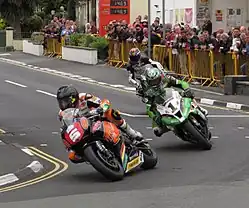 2013 Isle of Man TT&nbsp;Saturday afternoon practice&nbsp;— Bruce Anstey (5), James Hillier (1) & Gary Johnson (7); Parliament Square, Ramsey 1 June 2013.