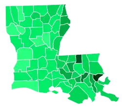 Support for Fayard by parish: &nbsp;&nbsp;>30% &nbsp;&nbsp;25–30% &nbsp;&nbsp;20–25% &nbsp;&nbsp;15–20% &nbsp;&nbsp;10–15% &nbsp;&nbsp;5–10% &nbsp;&nbsp;<5%