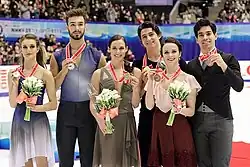 The ice dance event medalists at the 2016 NHK Trophy