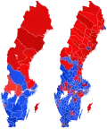 Map of the 2022 Swedish general election shaded by coalition strength