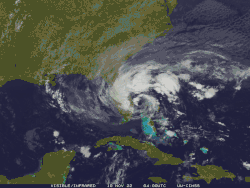 A visible infrared satellite loop of Hurricane Nicole approaching and making landfall on the east coast of Florida on November 10.