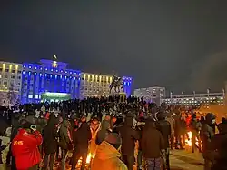 Protesters in Aktobe during a period of unrest in Kazakhstan, 4 January 2022.
