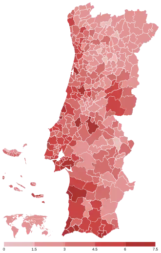 Share of the Left Bloc (BE) by municipality