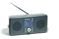 Radio on a white surface.