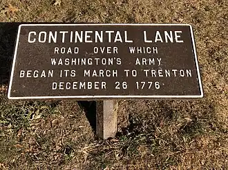 Sign marking Continental Army route.