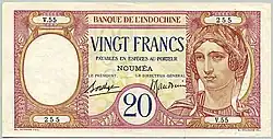 New Caledonian 20 franc note (1929), obverse