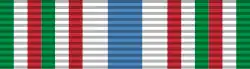 A ribbon 1/18 green, 1/18 white, 1/18 red, 1/18 green, 1/18 white, 1/18 red, 2/18 white, 2/18 blue, 2/18 white, 1/18 green, 1/18 white, 1/18 red,1/18 green, 1/18 white and 1/18 red.