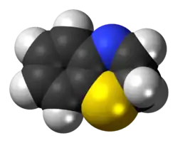 Space-filling model of the 2H-1,4-benzothiazine molecule