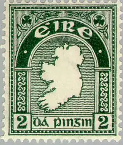 2d Map of Ireland definitive stamp perforated on all sides from a regular sheet of stamps; 1st letter rate stamp