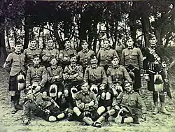 Members of the 52nd Australian Infantry Battalion (Victorian Scottish Regiment) in Melbourne, c. 1914.