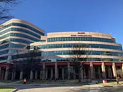 Photograph of an office building on a hospital campus.