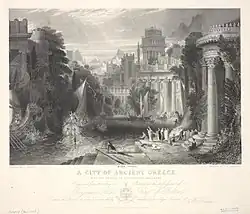 A City of Ancient Greece. With the return of a victorious armament engraving by J. W. Appleton after William Linton, published by Edward and William Finden, 1847.[93][94]