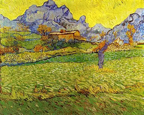 Wheat Fields in a Mountainous Landscape, Late November-Early December 1889, Kröller-Müller Museum, Otterlo, Netherlands (F721)