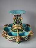 Ice stand table centre, 1860, coloured glazes, Revivalist style
