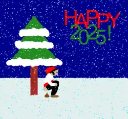 A pixelated image of a caganer produced using the christmas package in R