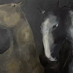 A painting of two horses.
