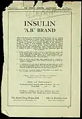 Advertisement for A.B. brand insulin, May 1923