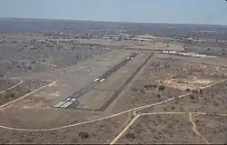 Aerial view of Llano Municipal Airport (ICAO code: KAQO)