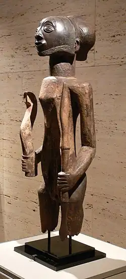 Warrior ancestor figure; 19th century; wood; 84.1&nbsp;cm ×&nbsp;26&nbsp;cm ×&nbsp;23.2&nbsp;cm (33.1&nbsp;in ×&nbsp;10.2&nbsp;in ×&nbsp;9.1&nbsp;in); by Hemba people; Kimbell Art Museum (Fort Worth, Texas, USA)